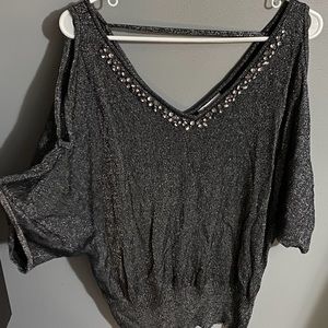 Cold shoulder black glitter top